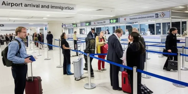 Entry requirements, arrival, and immigration procedures — landing cards, passport control, customs, health checks, and visa extensions