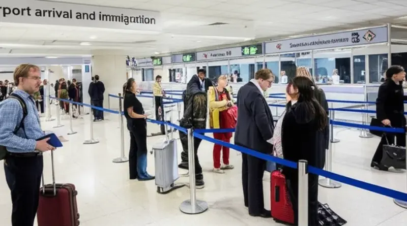 Entry requirements, arrival, and immigration procedures — landing cards, passport control, customs, health checks, and visa extensions