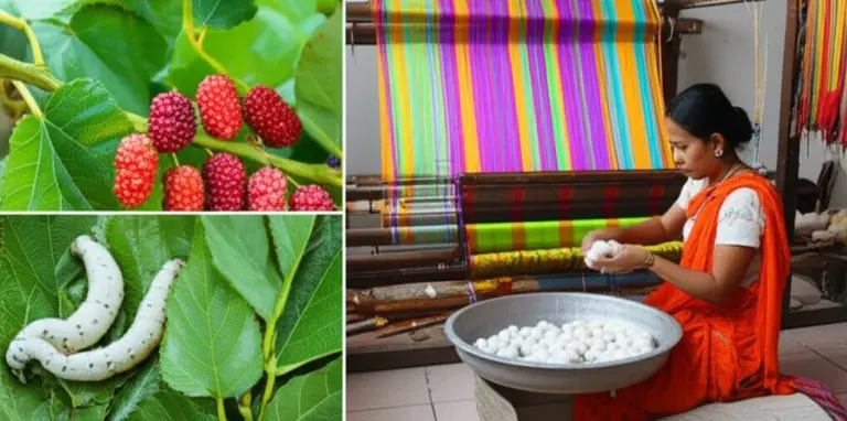Materials and Techniques: Mulberry Cultivation, Silk Thread Production, and Traditional Weaving Methods