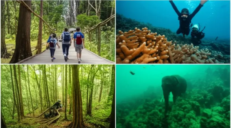 Top ecotourism destinations in Thailand and what to do: community-based tourism in Chiang Mai, marine conservation in Phuket/Koh Phi Phi, rainforest treks in Khao Sok, and wildlife sanctuaries in Khao Yai