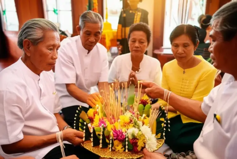 How do the main components and sequence of a traditional Isaan blessing ceremony (Baci) unfold, and what are the symbolic objects and actions?
