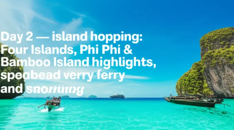 Day 2—Island-Hopping Essentials and Must-See Spots: Four Islands, Phi Phi, Bamboo Island logistics, speedboat vs ferry, and snorkeling tips