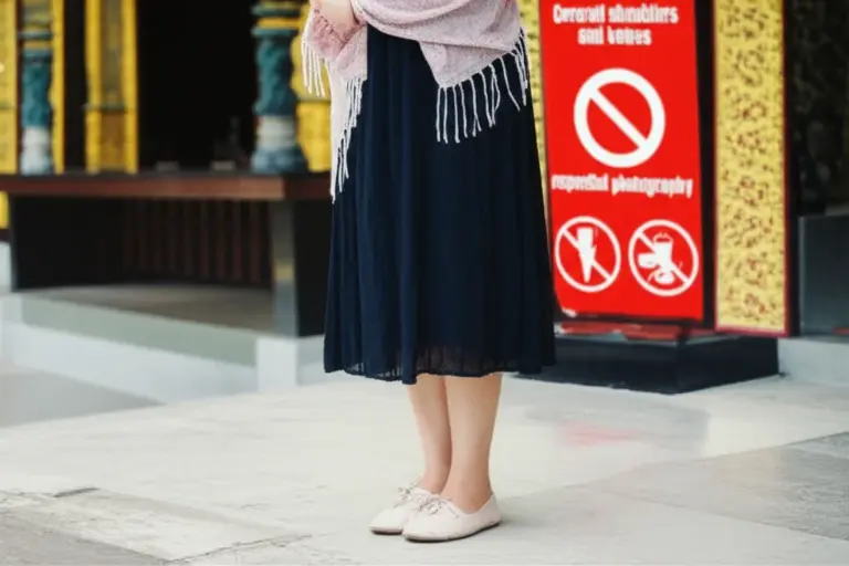 How should you dress and prepare before entering a temple (clothing, footwear, photography rules)?
