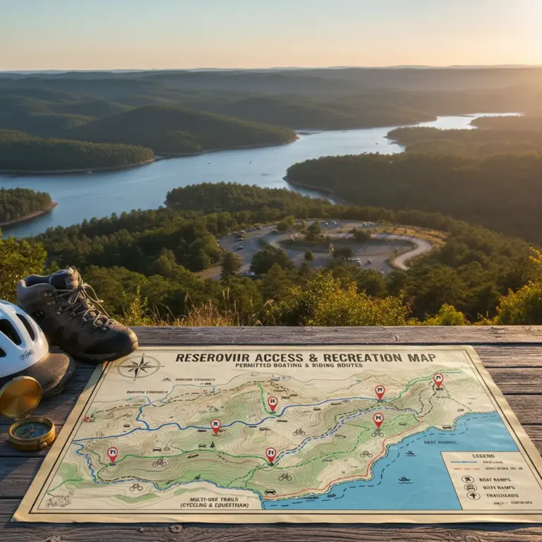 How to get there and where to ride — access points, parking, lots, and permitted routes along the reservoir