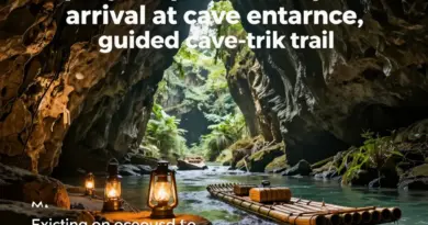 Step-by-step itinerary: arrival, cave trek route, lantern experience, and bamboo-raft exit