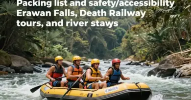 What to Pack, Safety Advice, Permits, and Accessibility for Erawan Falls, Death Railway Tours, and River Raft Stays