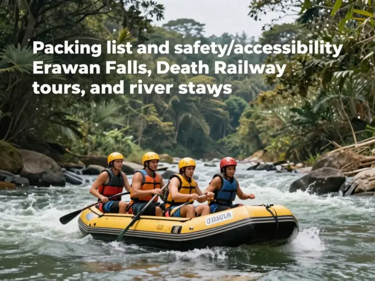 What to Pack, Safety Advice, Permits, and Accessibility for Erawan Falls, Death Railway Tours, and River Raft Stays