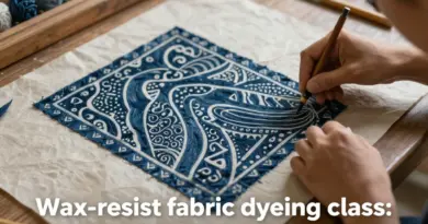 What wax-resist techniques taught in the class — step-by-step methods (canting, block printing, layering) and beginner tips