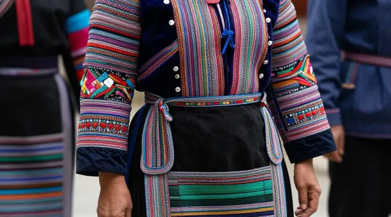 How do traditional Hmong costumes look and what do their symbols and fabrics mean?