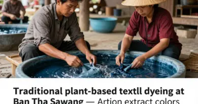 How natural dyeing works at Ban Tha Sawang: plant-based dyes, color extraction, and seasonal dye sources
