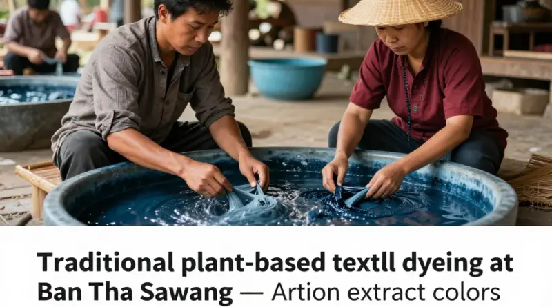 How natural dyeing works at Ban Tha Sawang: plant-based dyes, color extraction, and seasonal dye sources