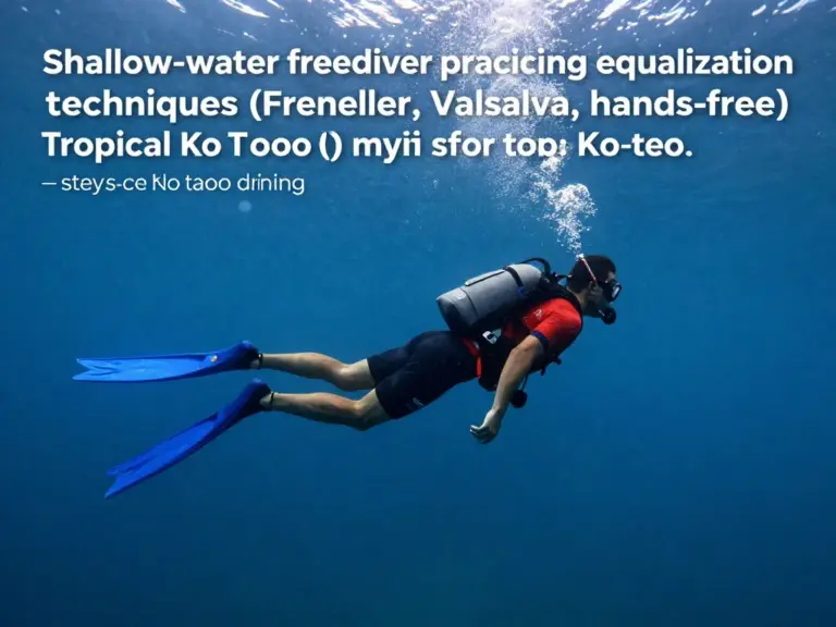 Mastering Equalization Techniques for Shallow Water Freediving — step-by-step methods (Frenzel, Valsalva, hands-free), common problems, and exercises to practice on Ko Tao