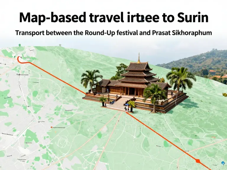 Planning your route: getting to Surin, transport between the Round-Up and Prasat Sikhoraphum, timing tips, and map-based itinerary