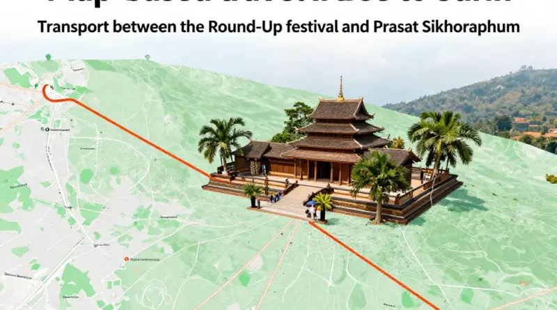 Planning your route: getting to Surin, transport between the Round-Up and Prasat Sikhoraphum, timing tips, and map-based itinerary