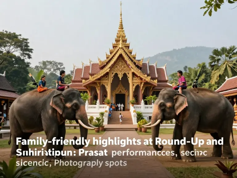 Top experiences at the Round-Up and Prasat Sikhoraphum: elephant shows, cultural performances, temple highlights, photography spots, and family-friendly activities