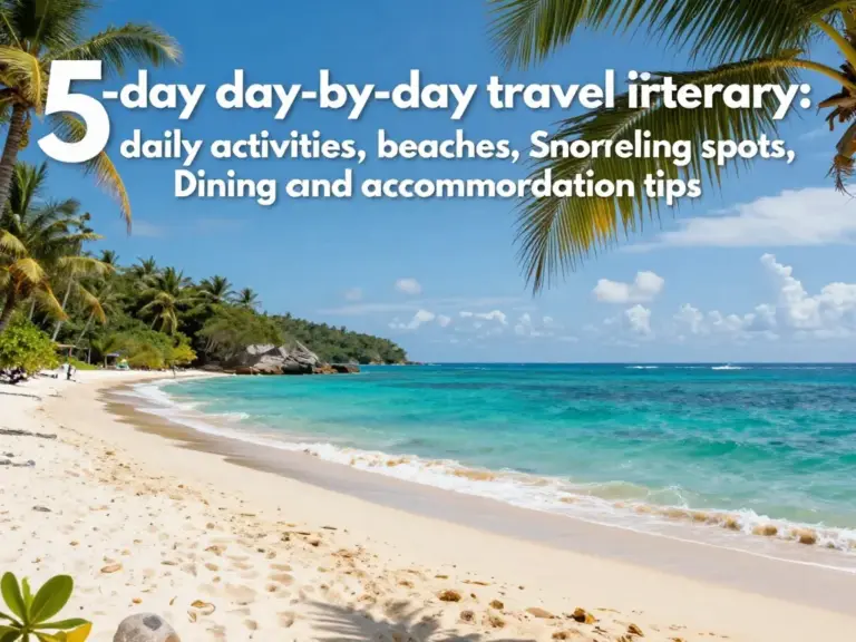 5-day day-by-day itinerary: activities, beaches, snorkeling spots, dining and accommodation tips