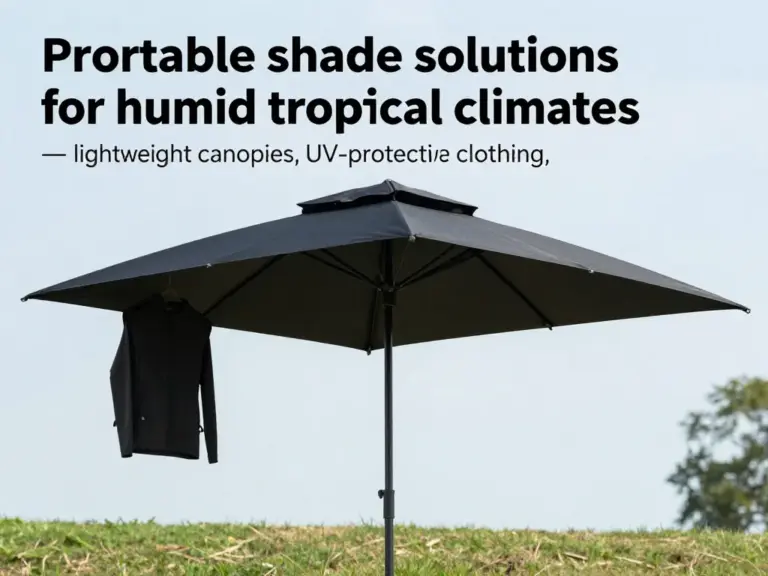 Choosing and creating effective shade solutions for humid tropical weather (portable canopies, UV clothing, sun shelters)